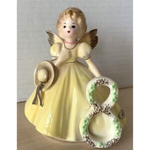 Vtg Josef Originals Birthday Angel Figurine Age 8 Japan Stickers Yellow Blonde